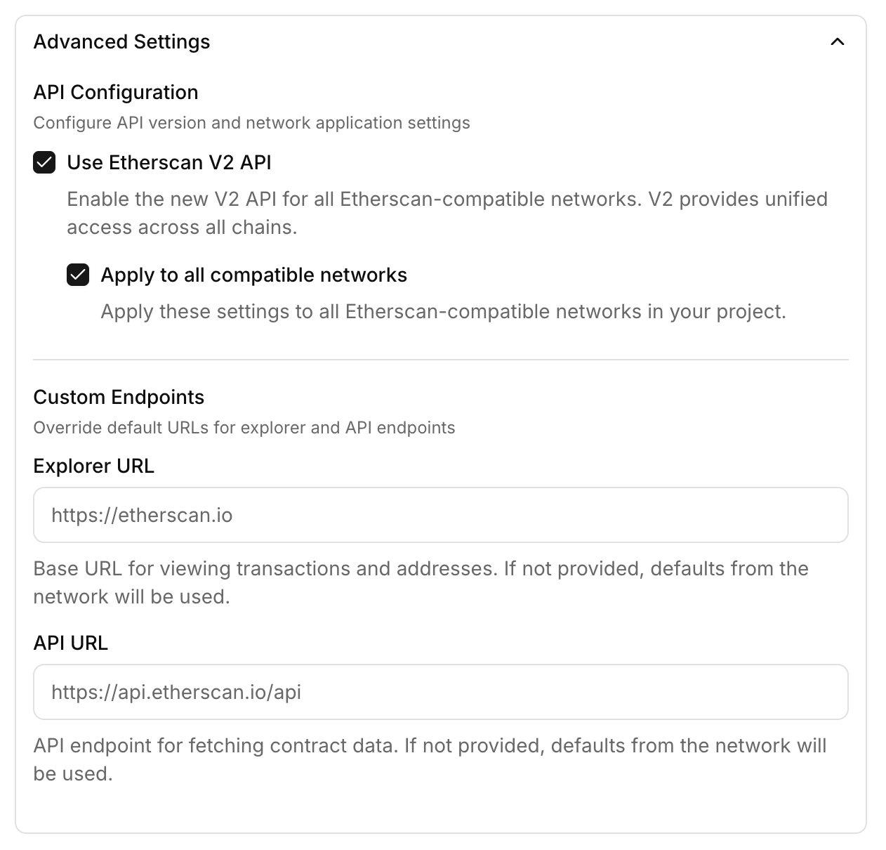 Networks advance settings